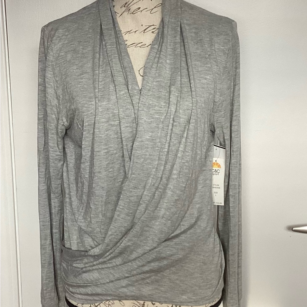 C&C Sport Gray Draped Long Sleeve Top